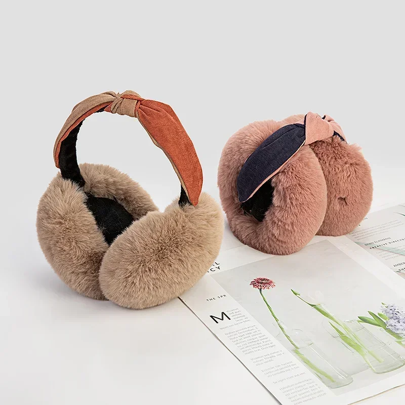 แฟชั่น 2 สี Hairband ฝาครอบหู,Soft Plush Ear Muffs,กลางแจ้ง Thicken พับได้,สาว Kawaii, ผู้หญิงฤดูหนาว WARM