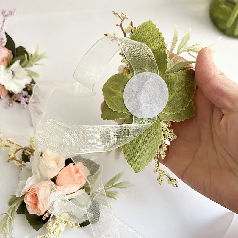 Bracelet de mariage pour demoiselles d'honneur, corsage de poignet, fleurs de boutonnière, poubelle artificielle, fête de Rh, accessoires de mariage