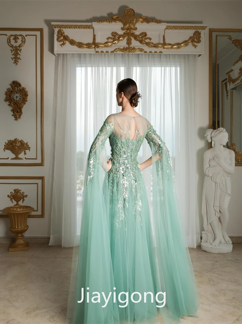 Jiayigong High Quality Simple Jewel A-line Cocktail es Applique Organza Floor Length Custom  Saudi Arabia es