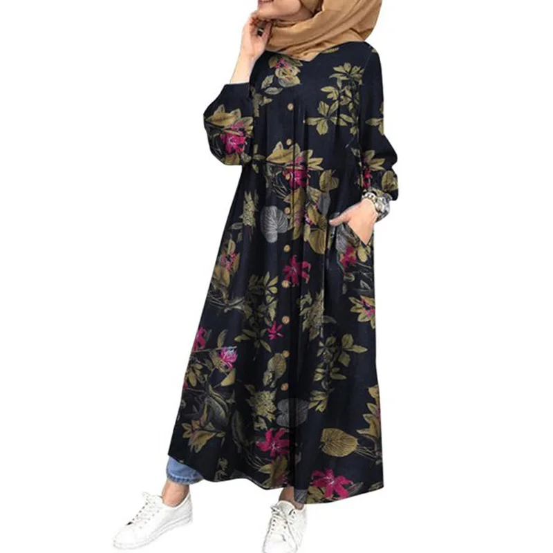 

Muslim Turkey Middle East Fashion Print Women Dresses Saudi Arabia Dubai Female Robe Islam Mubarark Loose Casual Femme Caftans