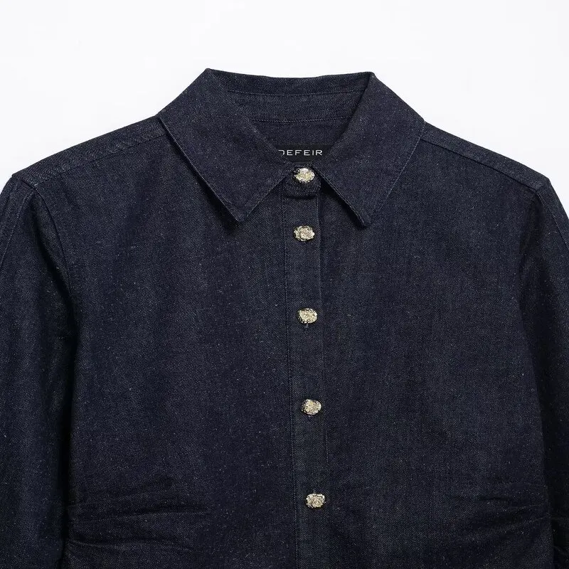 Primavera 2025 Faion da donna sciolto lungo Sve Denim irt dettaglio pieghettato Versatile Sle Nuovo arrivo 526047