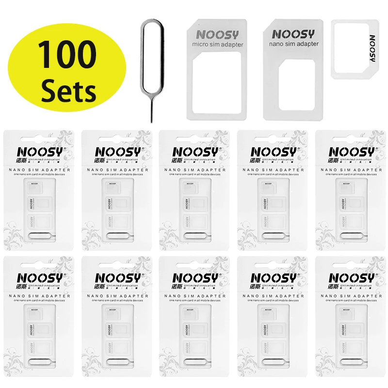 100 Sätze SIM-Karten-Adapter-Kit von Noosy Nano zu Micro, Nano zu Normal, Mikro zu Normal mit Sim Ejector Pin