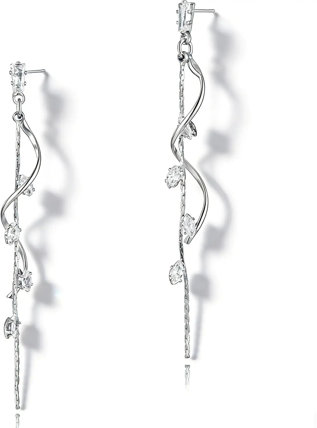 

Elegant Long Drop Earrings for Women, Crystal Dangle Studs, Hypoallergenic CZ Jewelry Gift