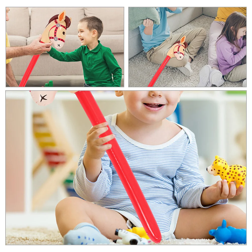 6 Pcs Inflatable Horse Stick Toy Kids Playroom Decorations Party Favors Plastic Horse Head Stick Sports Birthday Decorations
