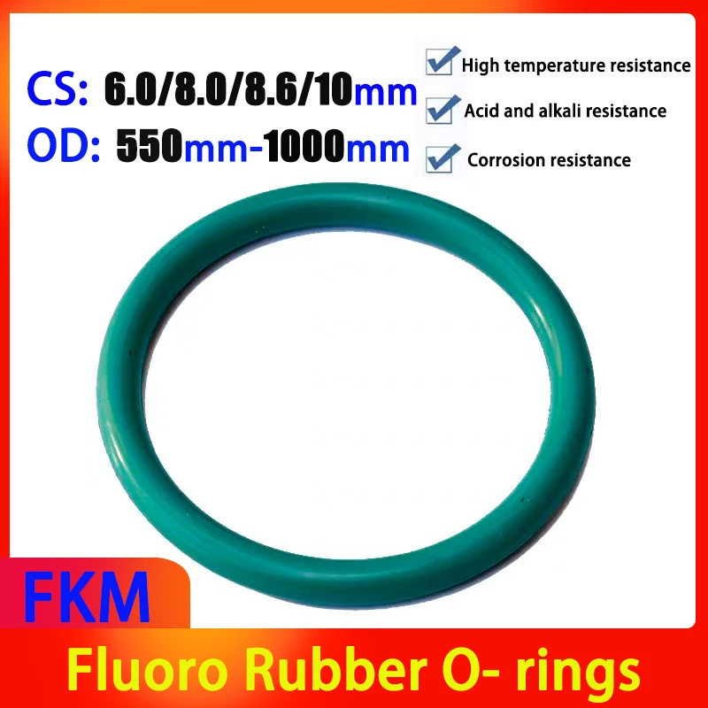 CS 6.0mm/8.0mm/8.6mm/10mm OD 550mm-1000mm Green Fluoro Rubber O- rings FKM Viton Oil Seal Gasket Circular Sealing Ring