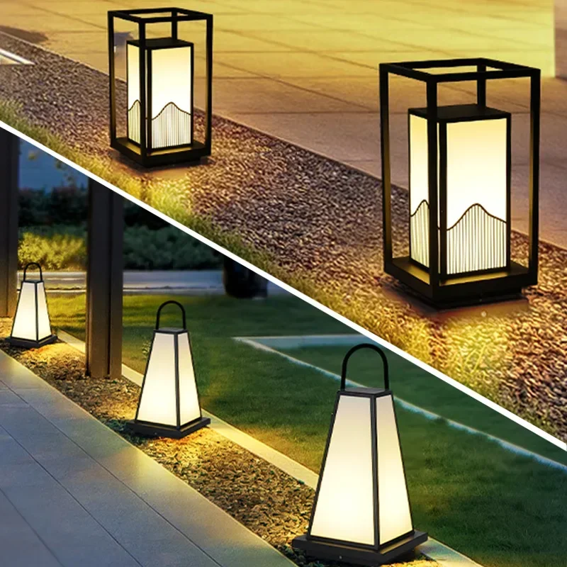 

New Chinese Style Outdoor LED Lawn Lights Park Grass Landscape Trapezoidal Retro Villa Courtyard Light