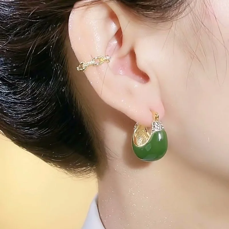 1Pair Korean Trendy Green Drip Oil Zircon Earrings For Women Simple Irregular Geometric Dangle Earring Party Personality Jewelry