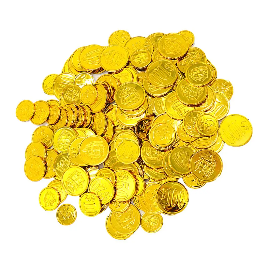 100 sztuk mieszanych rozmiarów złotych pirackich skarbów do wypełniania torebek na przyjęcia/loot bagów