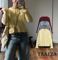 TRAFZA Women Elegant Knit Cardigan Yellow Petal Sleeve Sweater New 2025 Spring Fashion Versatile Sweet Vibrant Sweater Cardigan