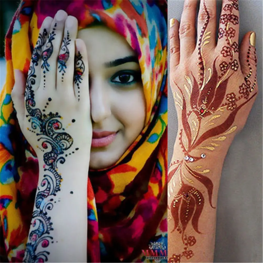 2 Pcs New Makeup Beauty Temporary Hand Decal Henna Template Sticker DIY Body Art   Stencils