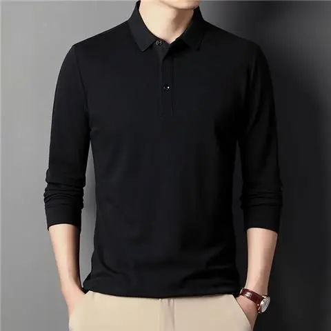 2026 New Long-sleeved Polo Shirts Men's Leisure Lapel T-shirt Spring and Autumn Male Solid Color Business Polo Shirt L742