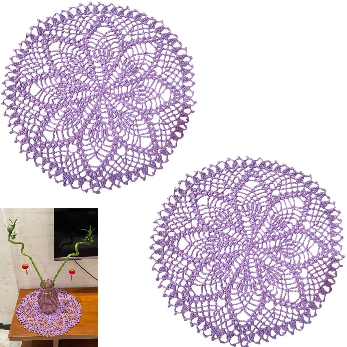 BomHCS  2pcs/Lot Kitchen Crochet Table Doilies Vase Mats Flower Doily Handmade Placemats