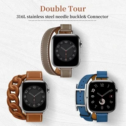 2025 New High Quality Soft Double Tour Cowhide Leather Strap for New  Iwatch Ultra 3 2 Apple Watch 11 10 9 8 7 Se 3 46MM45MM49MM