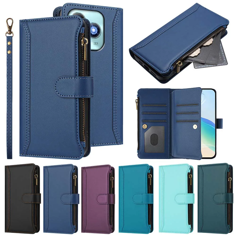 Funda con cremallera Doka con múltiples ranuras para tarjetas para Tecno Spark Go 1 1S 30C 30 Pro 20C 20 Pro Plus Camon 40 Pro 30 30S, funda de teléfono con tapa tipo billetera