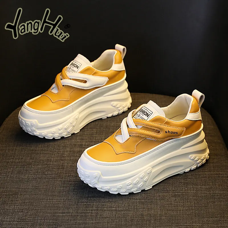 All-match Thick Bottom Casual Sneakers 2023 New Fashion Pu Elevated Anti-slip Waterproof Sports Shoes for Women Spring Summer