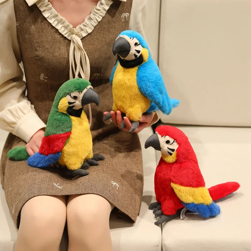 Cute Lifelike Macaw Parrot Stuffed Toy Soft Fluffy Blue Red Green Macaw Plushie Simulation Bird Doll Birthday For Bird Lovers