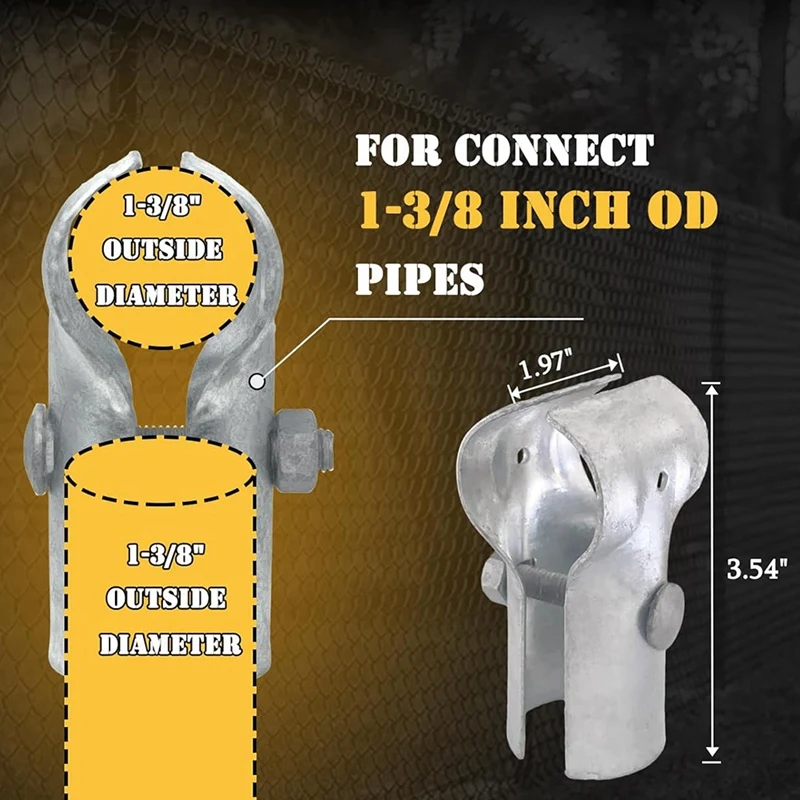 AT19-1-3/8In X 1-3/8In End Rail T Clamp, Galvanized Steel Chain Link Fence T Clamp, End Rail Clamp For 1-3/8In OD Pipe 4 Pack