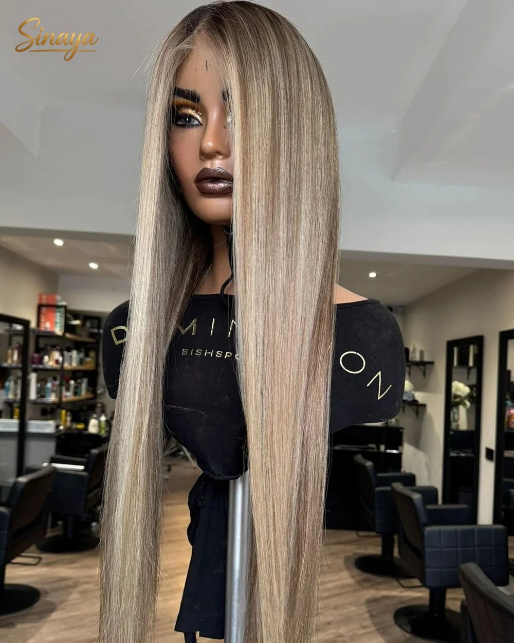 Highlight Ombre Golden Ash Blonde Bone Straight Wig 13×4 HD Synthetic Lace Front Wig for Women Preplucked Hairline 26 Inch Super