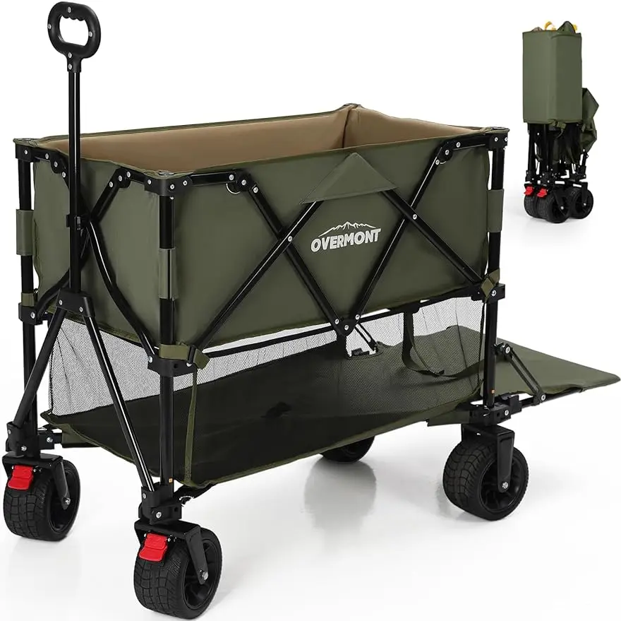 

Foldable Double Decker Wagon - 400L Large Capacity Collapsible Wagon Cart- 52" Extra Long Extender - All-Terrain Big Wh