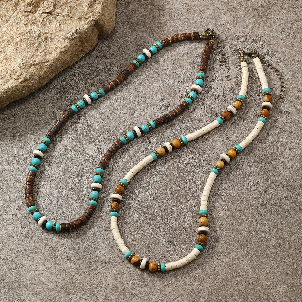 Exquisite jewelry European and American simple coconut shell natural turquoise spacer niche men's necklace jewelry the first