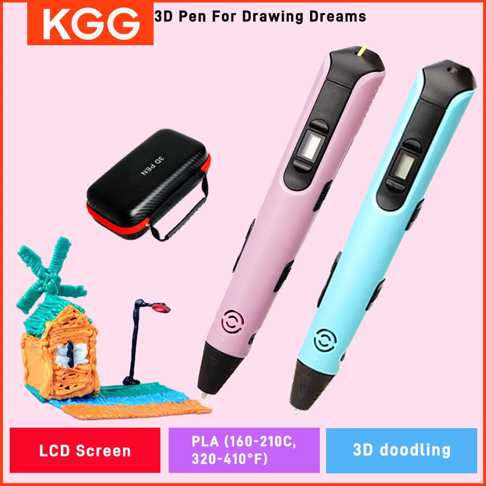 Pluma de impresión 3D pantalla LCD 1,75mm ABS/PLA 0,7mm de diámetro Material niños DIY dibujo pluma juguetes con bolsa de viaje regalos para niños