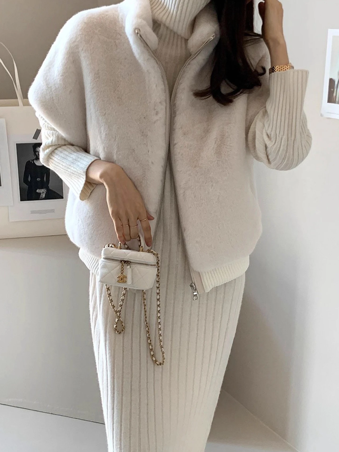 

Шикарный осенний элитный свободный универсальный кожаный жилет из норкового меха на молнии, женский жилет Svel, верхняя одежда, модная одежда...