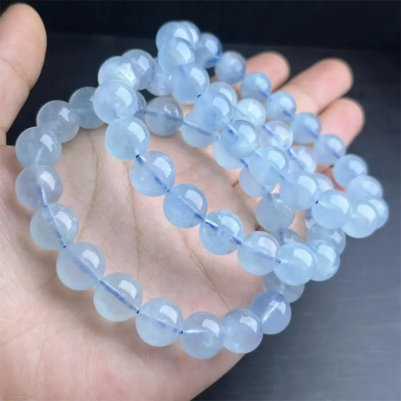 

10MM Natural Aquamarine Bracelet Gemstone Round Bead Crystal Healing Round Bead Gem Bracelet Women Men Fine Jewelry Gift