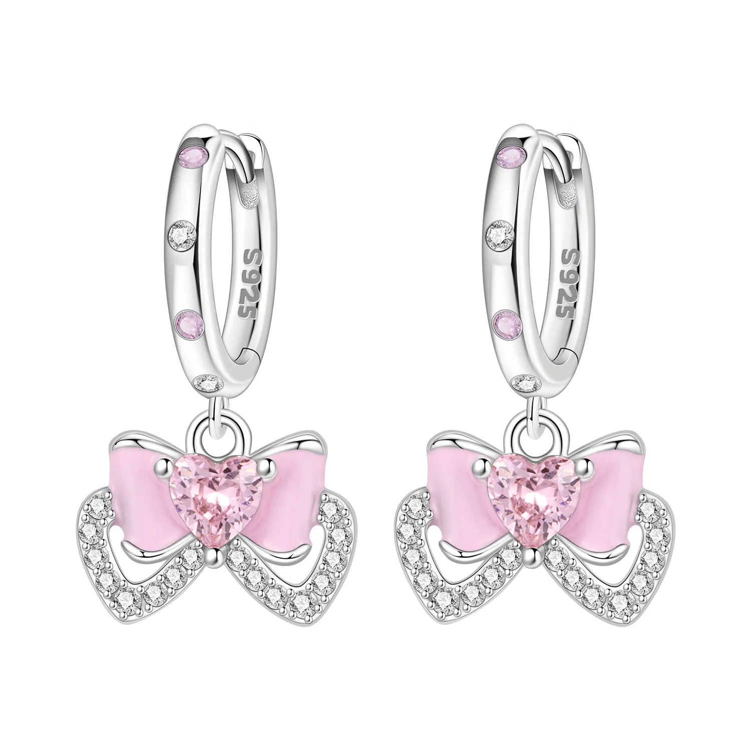 CYCUFF 925 Sterling Silber Süße rosa Schleifen-Ohrringe für Damen, Charm-Ohrringe, modisch, vielseitig, Party-Schmuck, Geschenke
