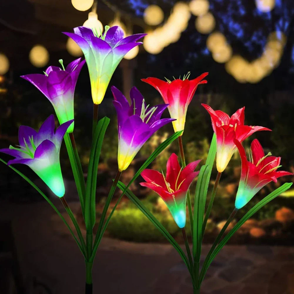 

Outdoor Solar Lights for Garden and Vegetable Patch Christmas Decorations 2022 Waterproof 7-Color Changing Led Lily Lawn Lamps