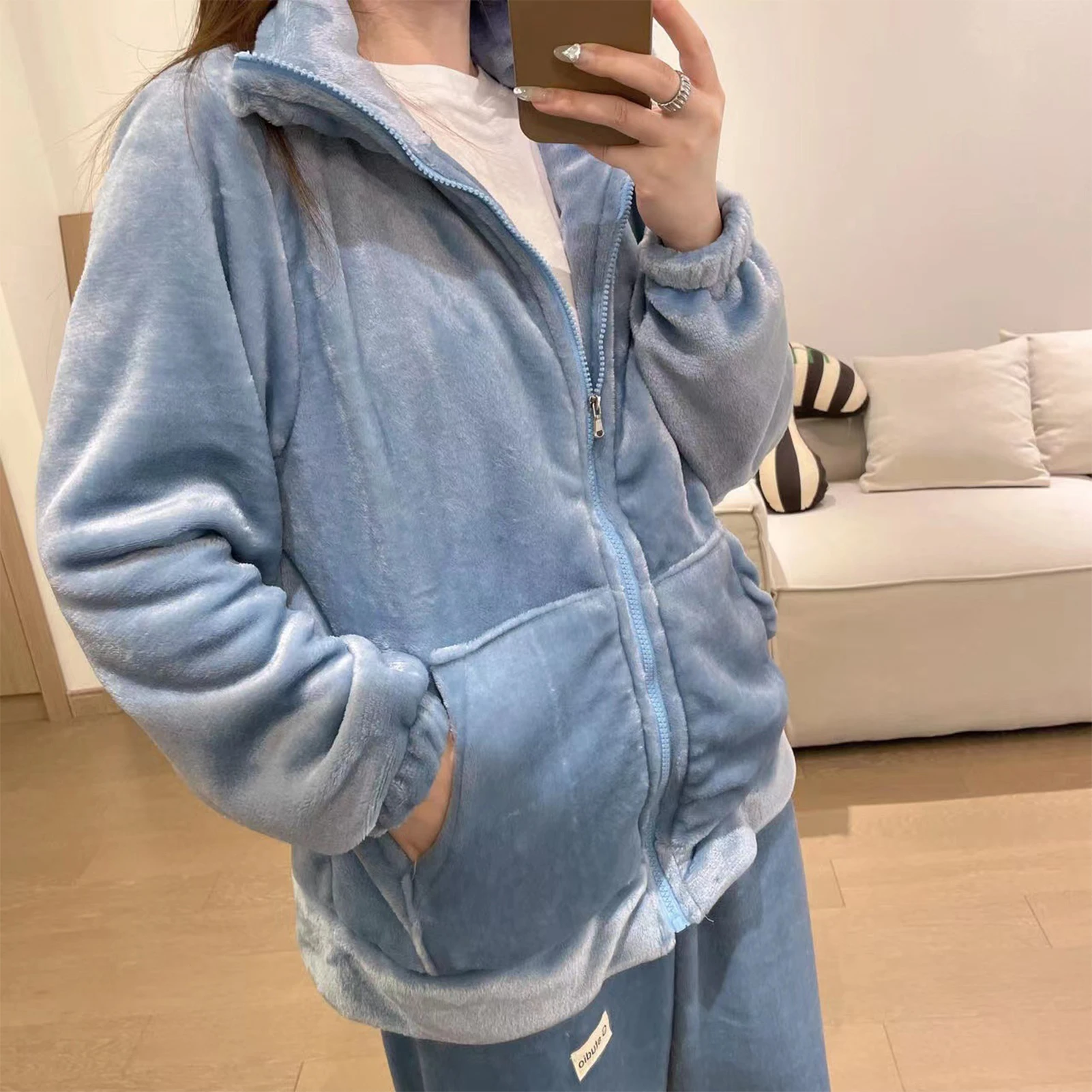 Simple Solid-color Nightclothes Suit Comfortable Warming Sleepwear For Daily Wear