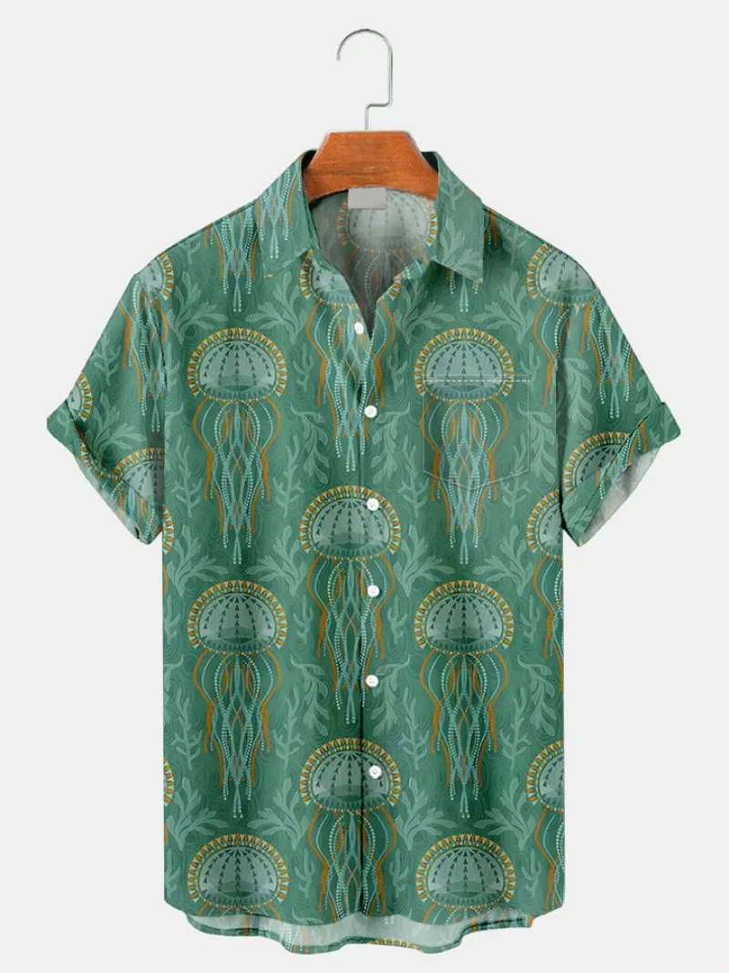 Mode Heren Casual Sea Life Grafisch overhemd met korte mouwen Button-down reversoverhemden Oversized tops Casual Hawaiiaans overhemd voor mannen