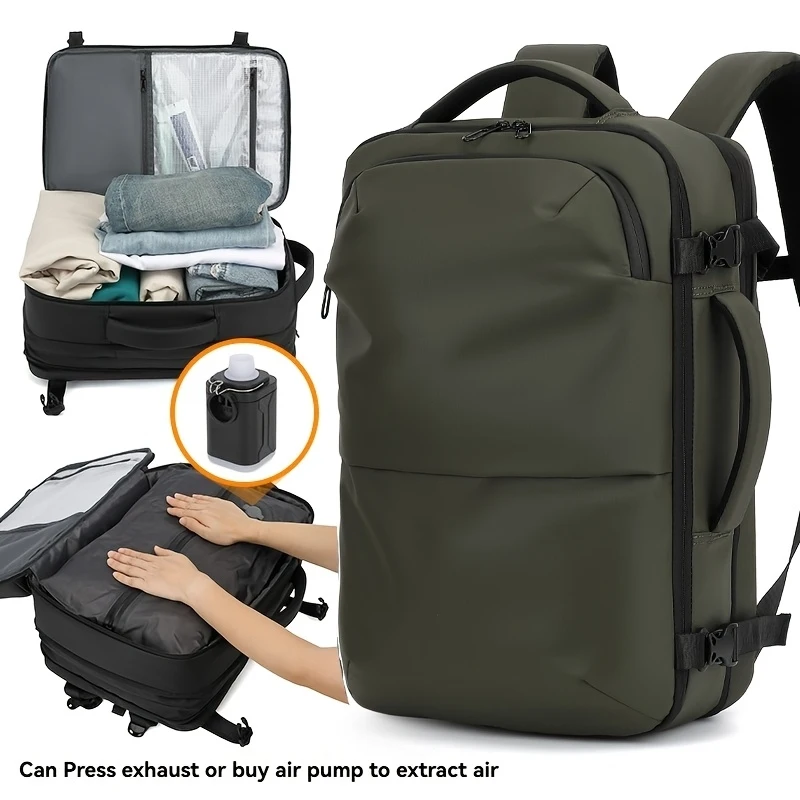 Vacuum Compression Travel Backpack, 60L Expandable Waterproof Laptop Backpack Fits 17 Inch Notebook, Anti-Theft TSA Lock Carry O
