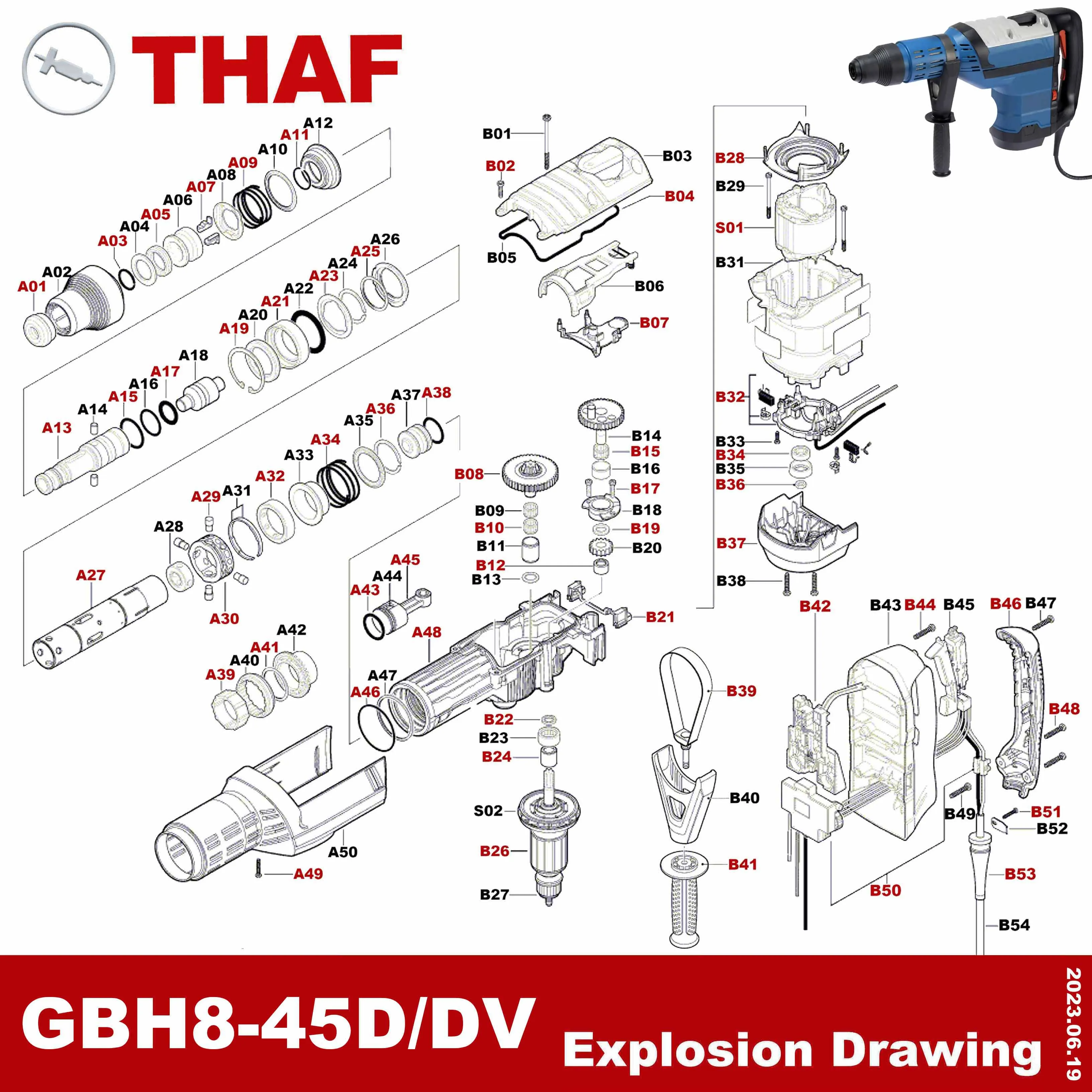 Hammer Pipe Replacement for Bosch Demolition Hammer GBH8-45D GBH8-45DV A27