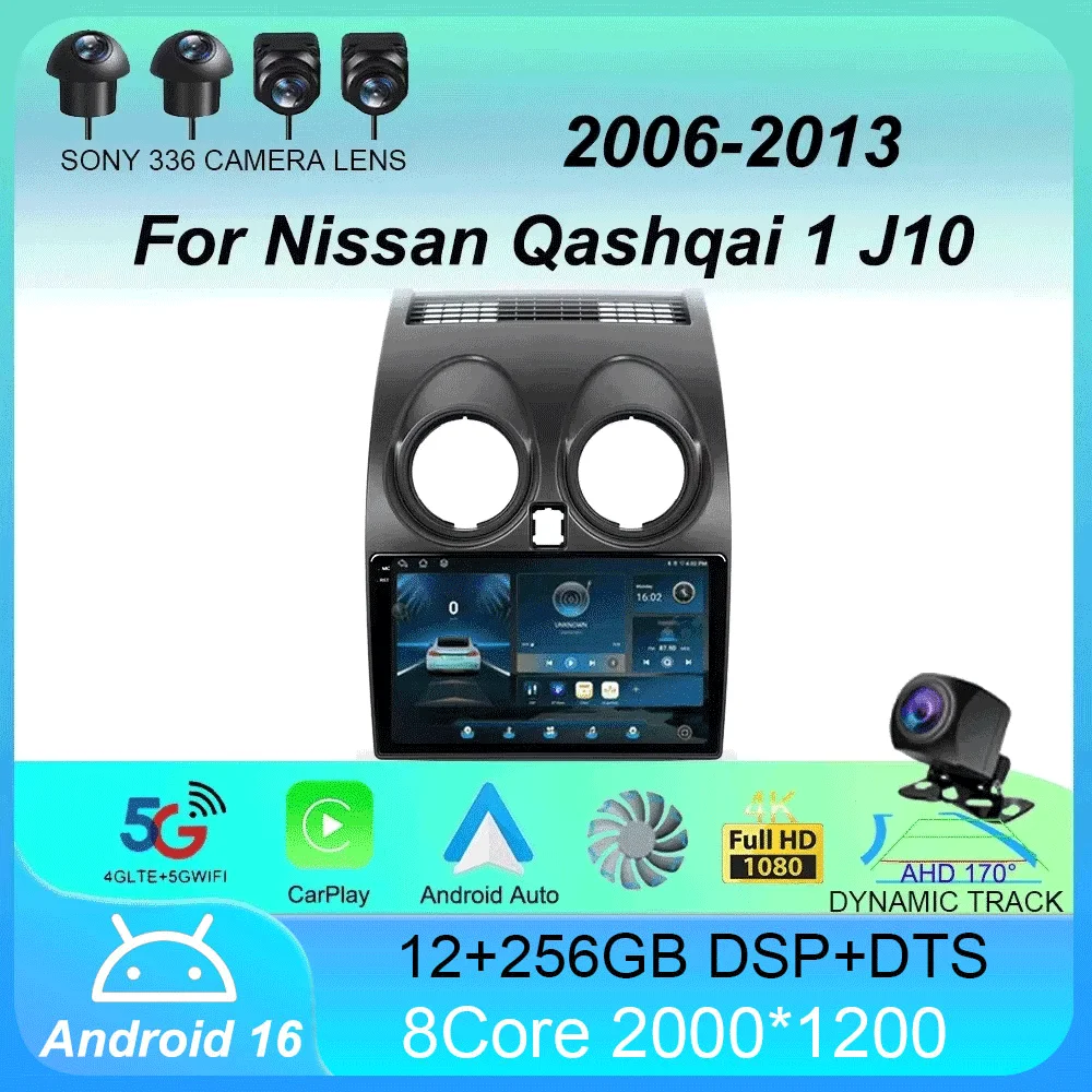 

Android 16 Car Radio Carplay Auto For Nissan Qashqai 1 J10 2006 2007 2008 2009 - 2013 GPS Multimedia 2Din Player Head Unit Video