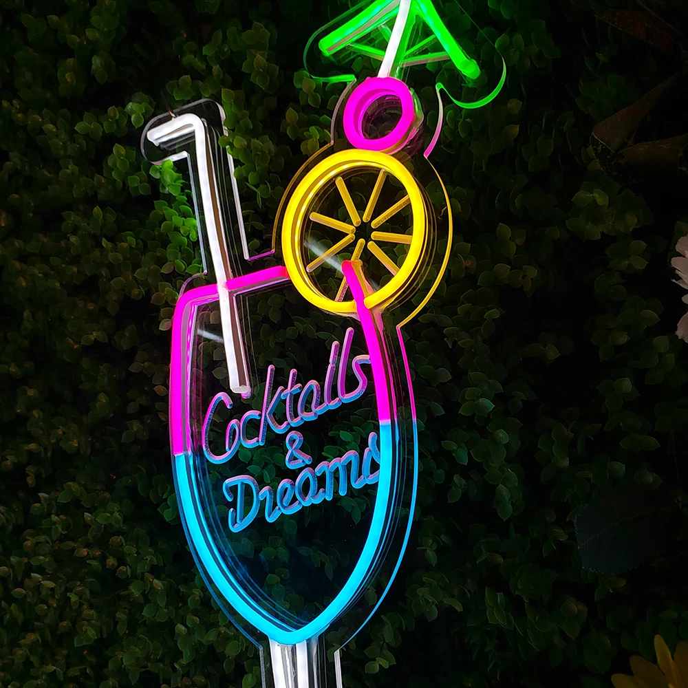 21.6in Cocktails Dream LED Neon Sign Wall Decor For Beer Bar Store Pub Club Nightclub Birthday Party Decorative Neon Night Light