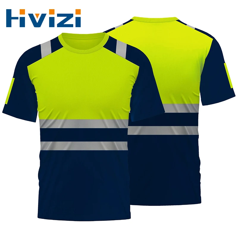 Hi Vis Safety T-shirt High Vis Reflective Shirts Quick Dry High Visibility Clothing Breathable Construction Clothes Men