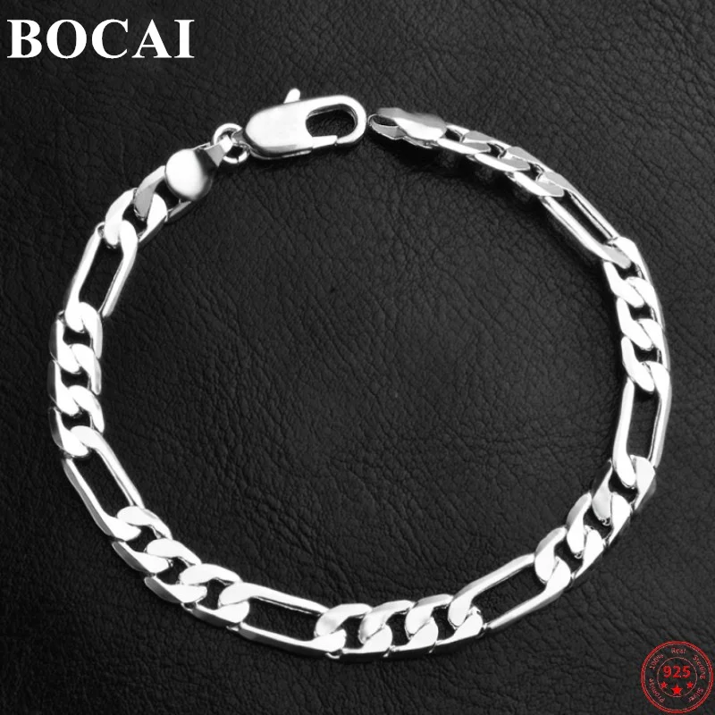 

BOCAI S925 Sterling Silver Bracelets for Men Women New Women's Fashion 6mm Figaro-chain Pure Argentum Punk Jewelry Free Shipping