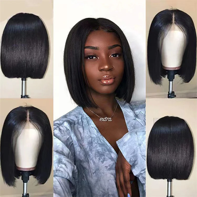 European and American women's short straight hair with slightly curled bobo head wig, high-temperature silk synthetic head