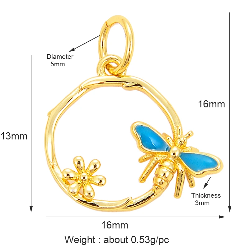 Bee Butterfly Dragonfly Spider Bird 18K Gold Zircon Charm Pendant,Cute Insect Animal Jewelry Craft Necklace Making Supplies K53