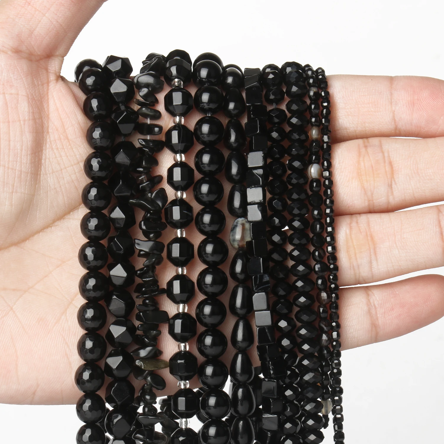 Natural Black Agate Irregular Round Smooth Round Stone Loose Beads For Jewelry Making DIY Bracelets Necklace Strand Woman