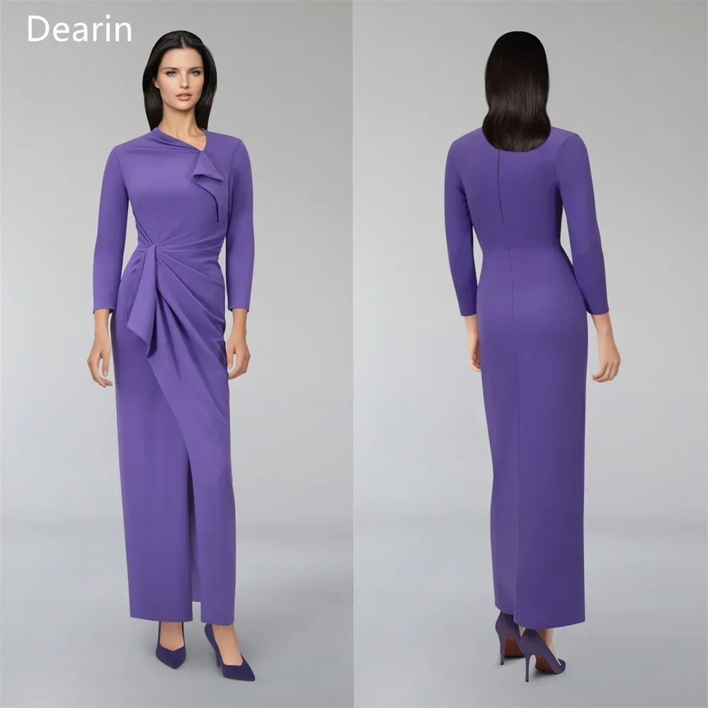 

Customized Formal Dress Dearin V-neck Column Ankle Length Skirts Knot Ruffle Bespoke Occasion Dresses Prom Saudi Arabia Evening