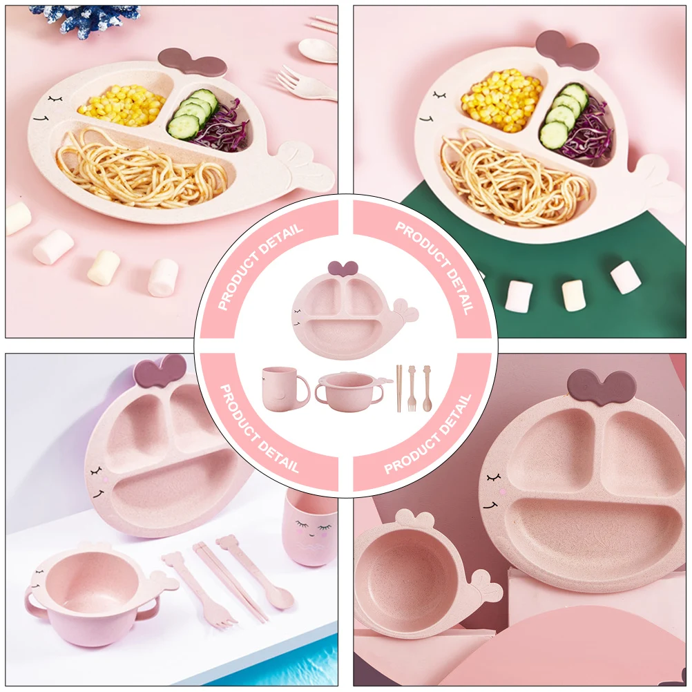 

Whale Tableware Set Divided Toddler Bowl Baby Dishes Smooth Surface Edge Cute Kids Plates Sturdy Elastic Toddler Plate