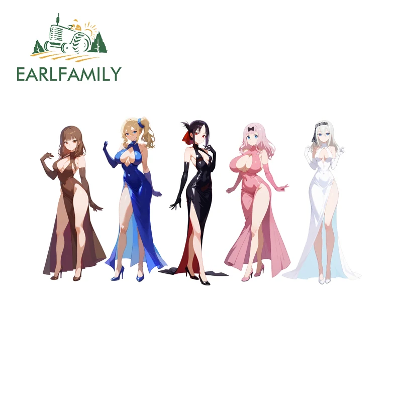 EARLFAMILY Shinomiya Kaguya Multiple Girls Car Decal Bumper Window Creative Funny Fuel Tank Cap Trunk Decals Trolley Accessories