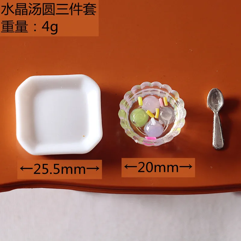 Three-piece Dollhouse Ob11 Food Mini Crystal Sweet Dumplings Miniature Items High Tea Dessert BJD Dolls House Accessories Toys