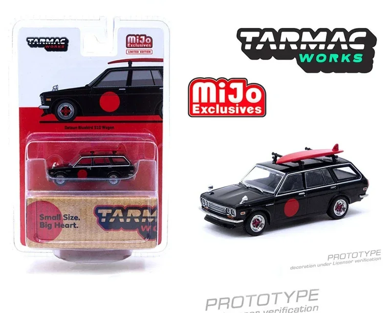 

Tarmac Works 1:64 Mijo Datsun Bluebird 510 Wagon с доской для серфинга, литая под давлением модель автомобиля