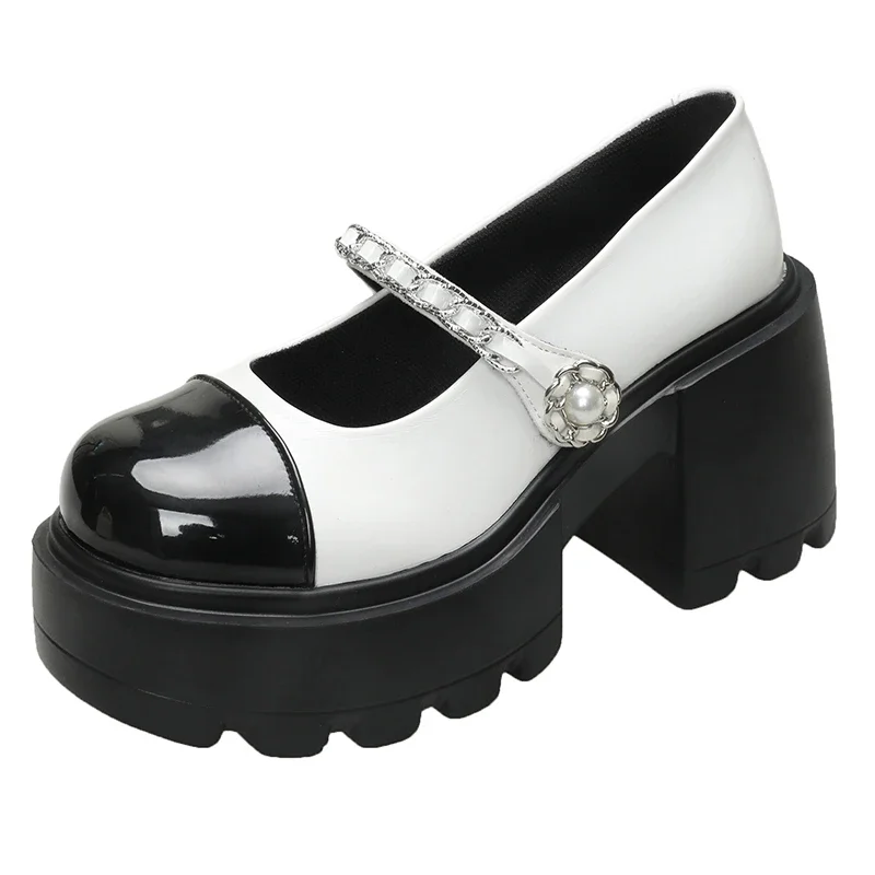 2025 Women Shoes Loafers Punk Pearl Ladies Pumps Block Heel Round Toe Evening Chunky Heels Fashion Beau Today with Discount Shoe