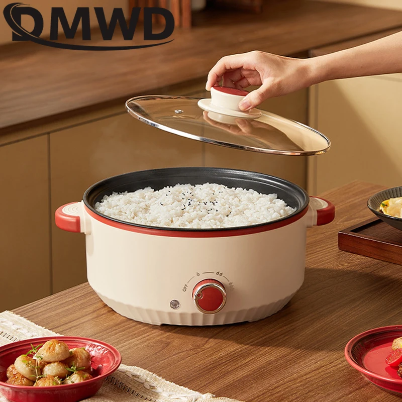 DMWD Multifunctional Electric Cooking Boiling Pot 3L Hot Pot Noodles Soup Pot Non-stick Rice Cooker Fast Heating Food Steamer