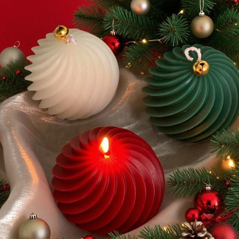 Spiral stripe Ball Silicone Candle Mold DIY Christmas Rotate Ball Molds Soap Resin Plaster Making Craft Home Xmas Decoration