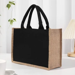 Linen Canvas Patchwork Handbag with Waterproof Interior Women's Shoulder Bag Large Capacity Storage Bag Organizer Bag