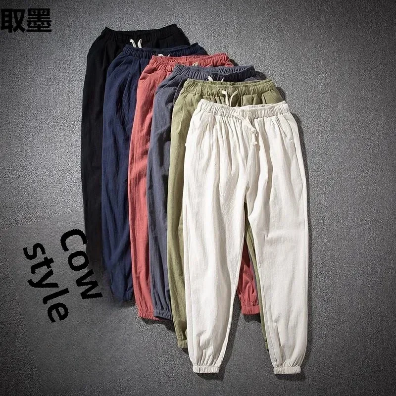 Spring Summer Thin Breathable Linen Pants Men Loose-Fit Straight-Leg Chinese Style Cotton Linen Pants Casual Linen Long Pants Pl